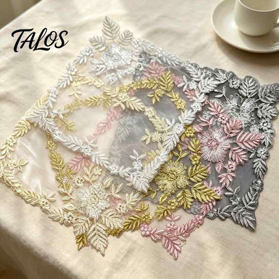 Heat Resistant Coasters Square Lace Placemat for Dining Table, Embroidered Mesh Table Embroidery Placemats Mat, Retro Floral Decorative Coaster