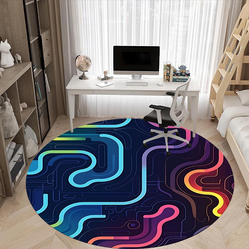 1pc Neon Electronic cyber Office Round Area Rug, Indoor Mat Suitable For Office, Under Office Chairs Bedroom Living Room Home Decor, Room Deco