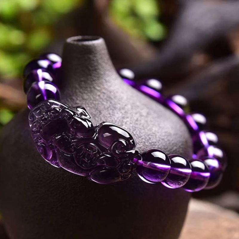 Bransoletka z ametystu Pixiu przynosi szczęście bogactwo chińskie feng shui bestia koraliki bransoletki impreza urodziny prezent kobiety mężczyźni