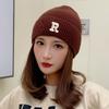 Winter Hat Women's Embroidery R Fashion Warm Knitted Hat Autumn and Winter Cold Foreign Style Show Face Small Versatile Wool Hat
