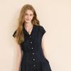 Sancai Western Collar Single-breasted Denim A-line Dress