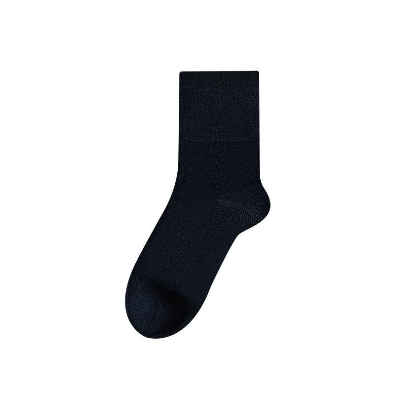 Men's Autumn Black Business Socks Made of Mulberry Silk, Loose-fitting Mid-calf Socks, Antibacterial Socks