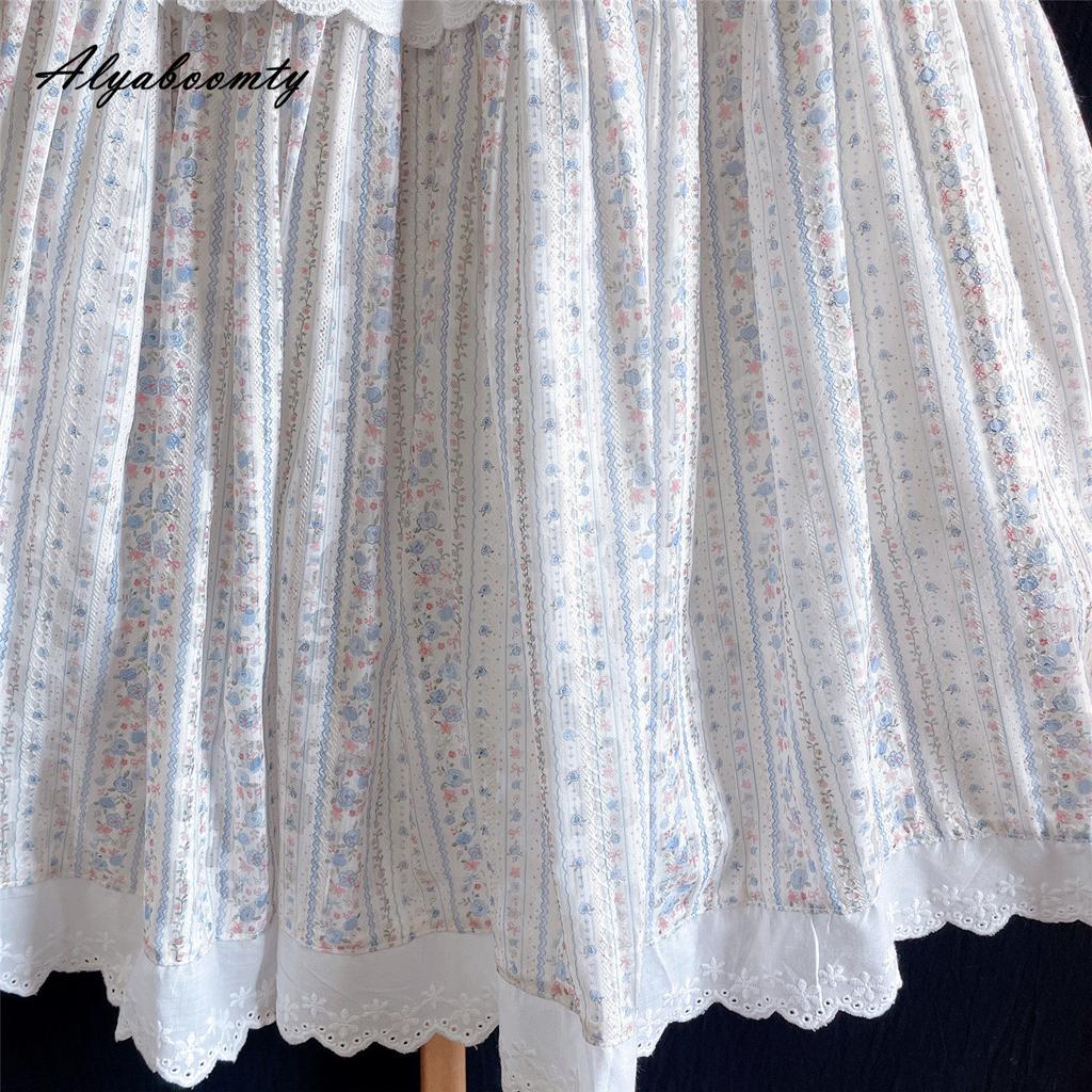 Japanischer Mori Girl Frühling Sommer Damen A-Linien-Rock Hohe Taille Süßer Blumenspitzen-Rüschen-Patchwork-Rock Eleganter Femininer Damenrock