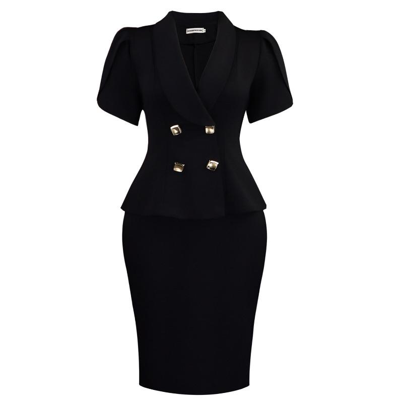 Women Plus Size Turn Down Collar Elegant Casual Two Piece Skirt Suit