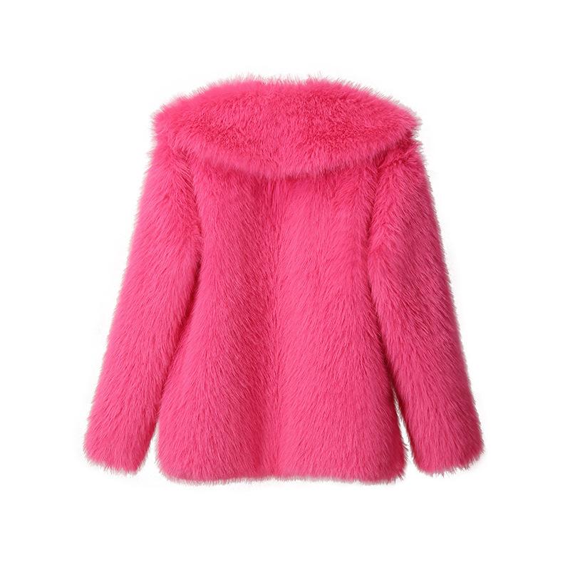 Luxury Faux Fur Coat Women Winter Thick Warm Long Sleeve Turndown Collar Female Overcoat  Elegant Lady Outerwear