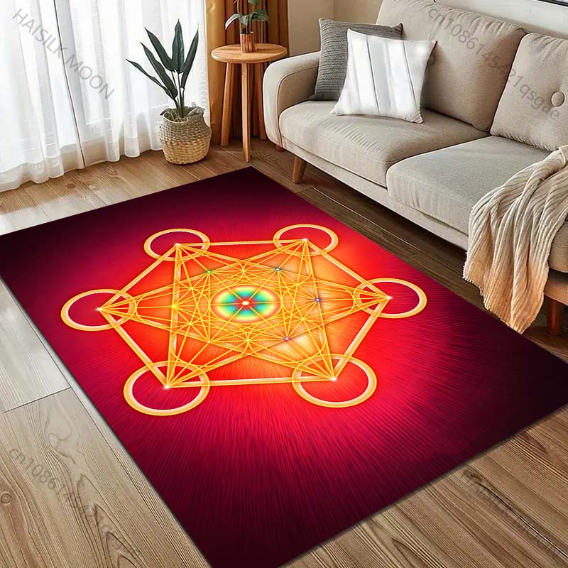 Occult Metatron's Cube Print Carpet Rug for Living Room Bedroom Sofa Doormat Decor Kids Play Home Area Rug Non-slip Floor Mat