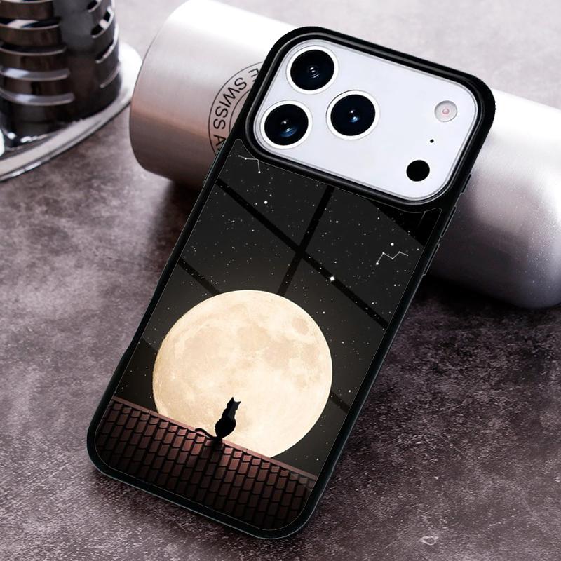 Anime Moon Cat Phone Case For iPhone 17 16 15 14 13 12 11 Pro Max Plus 17Air Soft Silicone Cover