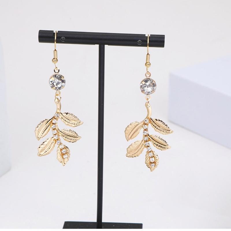 Hanging Leaf Baroque Crystal Drop Earrings Hypoallergenically Metal Jewelry For Sensitive Skin Evening Party Accessories