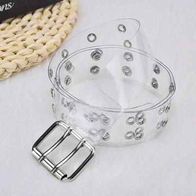 Kobiety Lato Moda Kreatywne Prezenty Pasek Przezroczysty Dwurzędowy Pasek PCV Laser Niewidoczna Kwadratowa Klamra z Bolcem Paski z Wieloma Dziurkami
