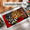 Leopard Theme Crystal Velvet Floor Rug Personalized Custom Name Text Warm Carpet Home Decoration