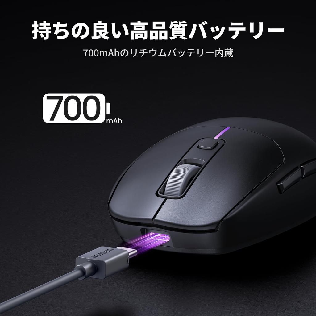 UGREEN Wireless Mouse, USB-C Rechargeable, for Work and Gaming, Bluetooth 2.4G, Wired, and Side Buttons, Repositionable, Software Included, 5000 DPI,
