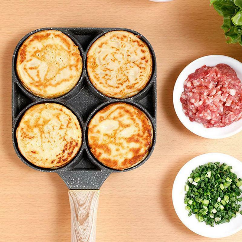 4 Hole Frying Pan Egg Omelet Burger Pan Non-stick Ham Pancake Maker For Gas Stove Induction Cooker