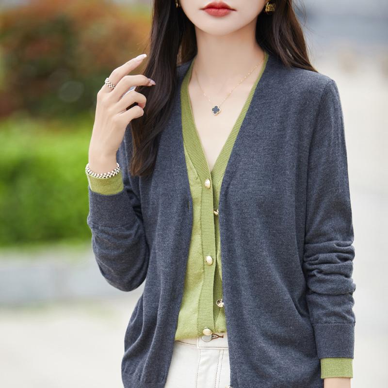 Dámský vlněný kardigan Qinghe kašmír 50% hedvábí 50% vlna jaro a léto vlna měkký, pohodlný a teplý