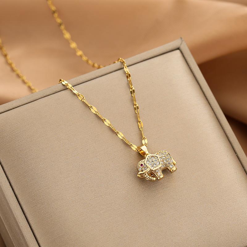 Golden Luxury Diamond Titanium Steel Necklace Women Fashion Slim Waist H Pendant Collarbone Chain