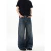 Kisko Basic American Cleanfit Washed Vintage Blue Jeans Unisex Loose Straight-Leg Couple Pants Trendy