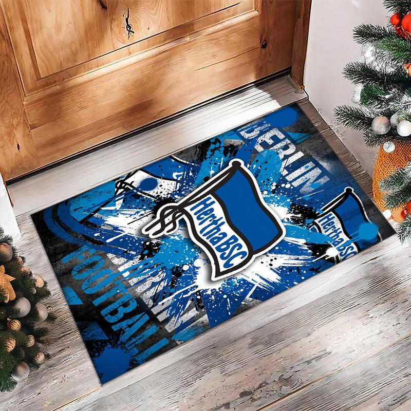 Hertha BSC FC Fußballmuster Weicher Teppich rutschfest für Innenbereiche Sport Dekor Matte für Schlafzimmer