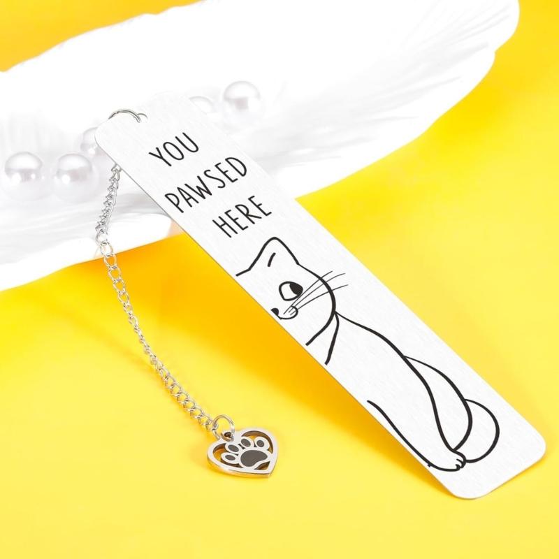 Stainless Steel Cats Bookmarks Chain Bookmarks Pendant Bookmarks Metal Bookmarks Page Divider for Teacher Book Lover