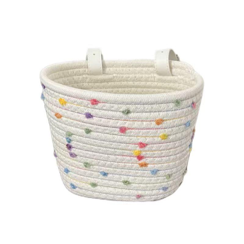 Handwoven Cotton Bike Basket Kids Foldable Front Snacks Toys Storage
