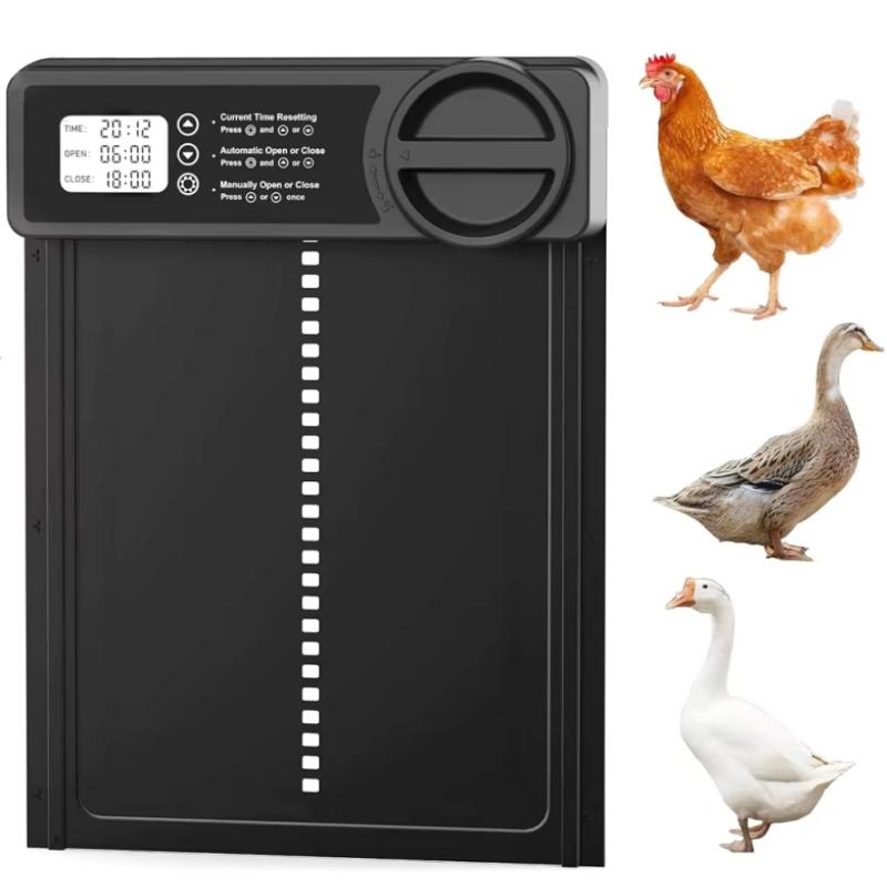 Automatic Chicken Coop Door Solar Powered with LCD Display, Automatic Chicken Door with Timer & Light Sensor - Remote Control
