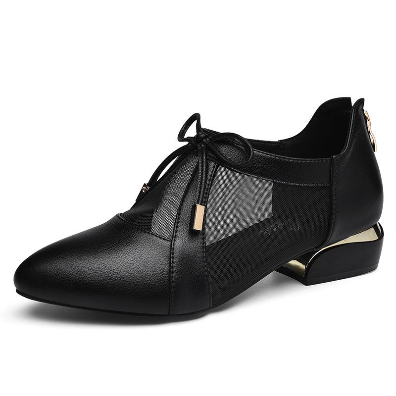 Buty ze spiczastym noskiem z siateczki Oddychające skórzane buty Letnie nowe sandały skórzane damskie buty