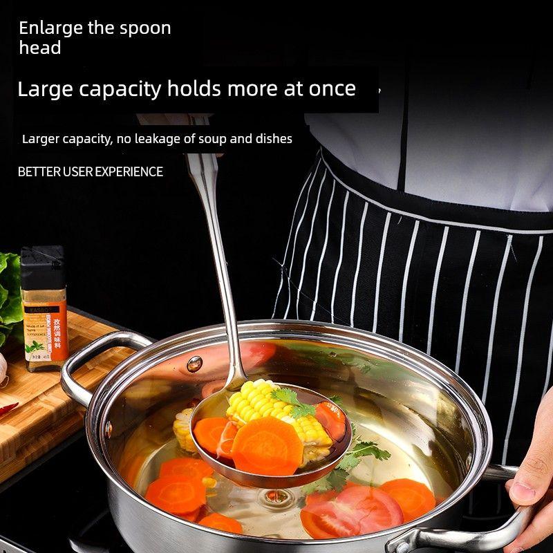 Soup Spoon For Home Large Soup 304 Stainless Steel Spoon Long Handle Spoon Porridge Spoon Porridge Spoon Soup Scoop Hot Pot Slotted Ladle