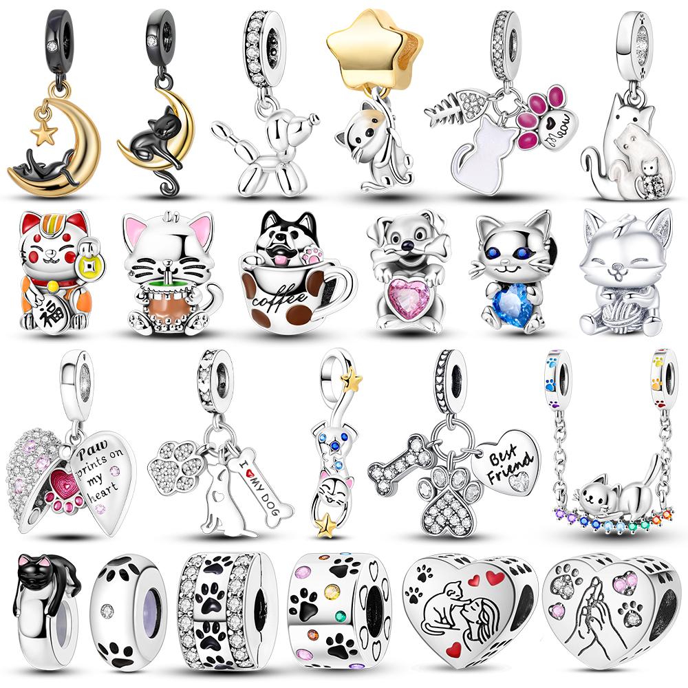Original Animals Series Pendants Copper Charms Dog Cat Pet Beads Fit Bracelet Necklace Dangle Diy Fashion Jewelry For Women