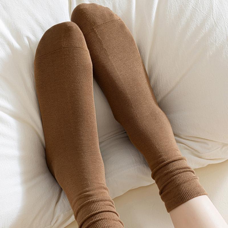 Women's Cotton Socks Solid Color Mid-tube Socks Versatile Pile Socks No Heel Fall Off Women's Socks