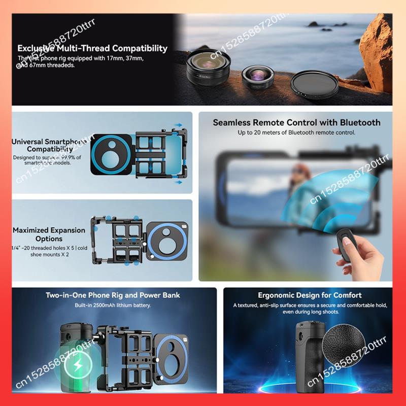 ABNR Mobile Phone Live Bracket Cage Smart Bluetooth 1/4”Threaded Hole/Cold Shoe Interface For Video LED Mic Tripod