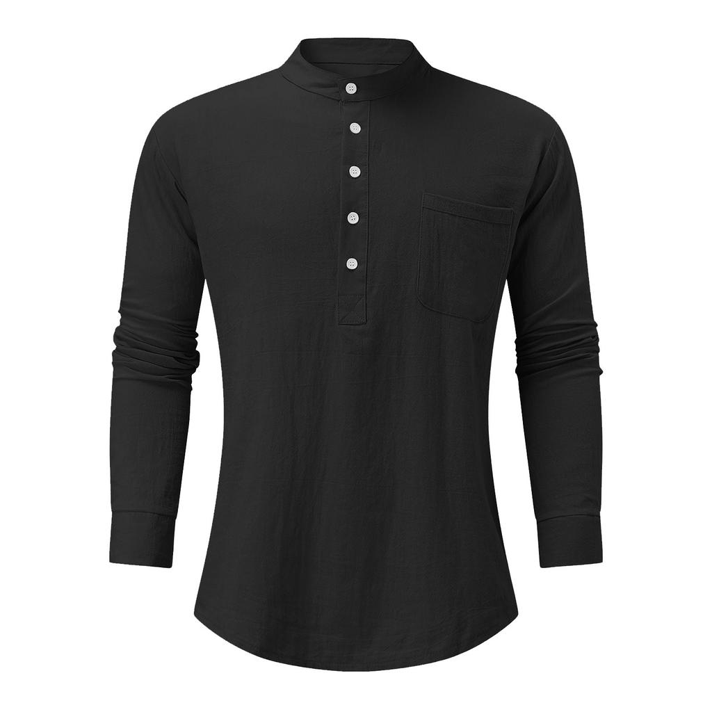 Designer Spring Summer Men's Casual Cotton Linen Color Long Sleeve Shirts Loose Stand Collar Shirts