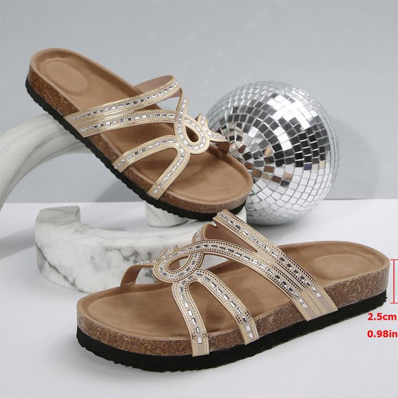 Fashion Summer Crystal Flat Slippers for Women 2025 Comfortable Soft Bottom Slides Woman Pu Plus Size Women Slippers