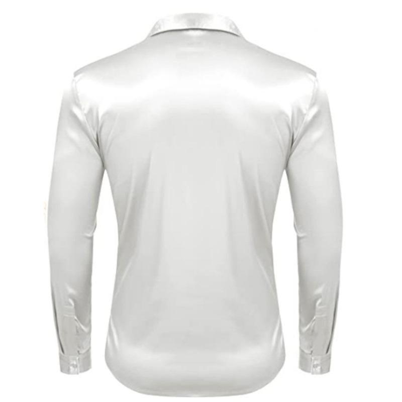 Men's Autumn Fashion Shiny Solid Color Casual Versatile Party Shirt