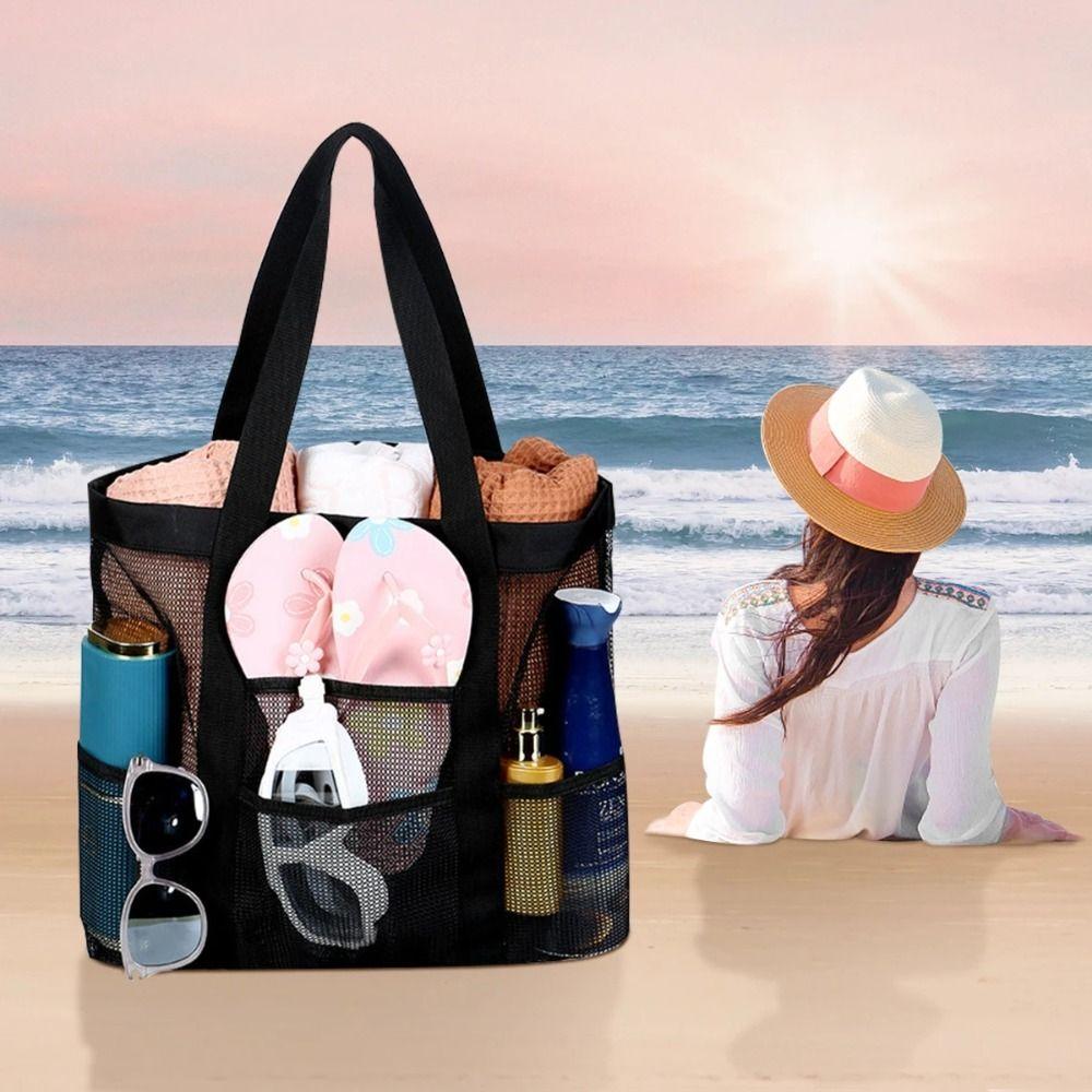 

8 Storage Pockets Beach Bag Shoes Storage Bag Mesh Shower Tote Bag Hanging Bath Toiletry Organizer чёрный