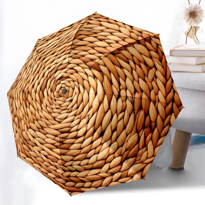1pc Rattan Umbrella Portable Folding Umbrella Durable Iron Frame,8 Ribs Structure Suitable for All Seasons Home Travel Outdoor Multifunction