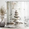 Zen Bamboo Shower Curtain Gray Butterfly Stone Pastel Meditation Relaxing Calming Botanical Plant Green Leaves Girly Bathroom