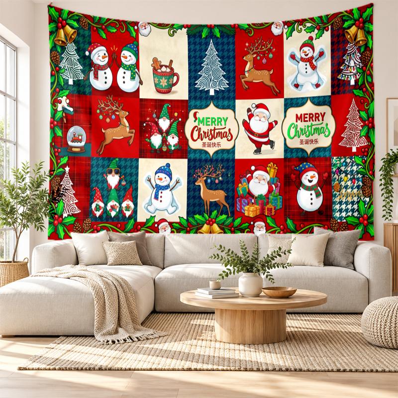 Yatak Odası Oturma Odası Duvar Dekorasyonu İçin Noel Baskılı Duvar Halısı Tatil Hediyesi