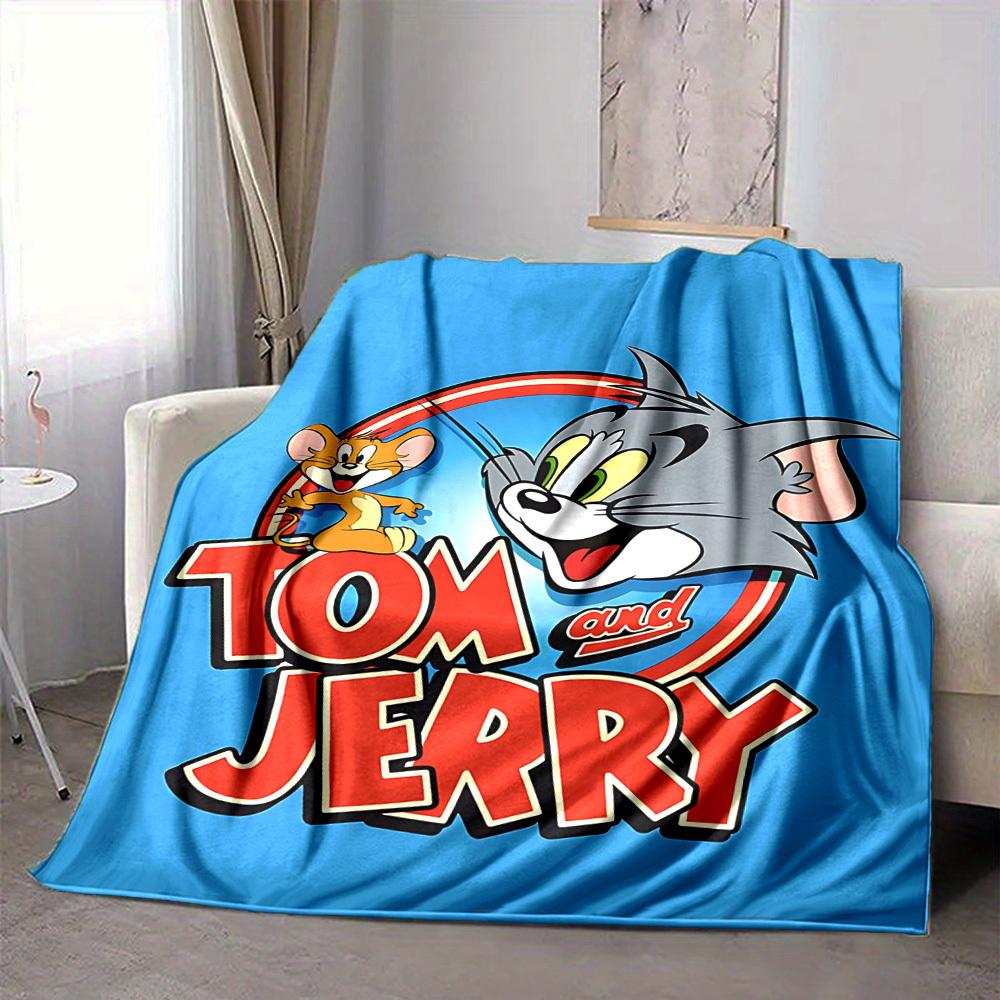1pc Tom Jerry Flannel Throw Blanket Lightweight Soft Warm All Season Blanket for Sofa, Bed, Travel,L1028109