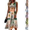Sleeveless Casual Midi Dress for Women Round Neck Floral Print Summer Dress Lightweight Comfortable Fit Flared Skirt