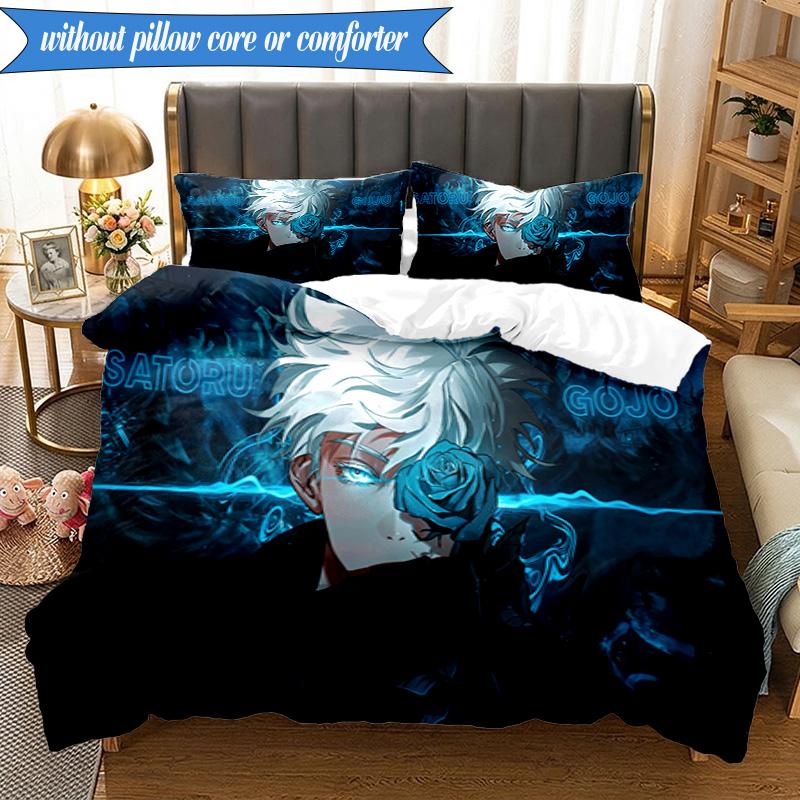 Jujutsu Curse Battle 3pcs K-pop Music Group Bedding set,Ideal for Bedroom, Dormitory,Including Duvet Cover And 2pcs Pillowcases,Fan Gifts