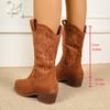 Large Size Embroidered Square Heel Round Head Medium Boots Chelsea Boots Versatile V-Mouth But Knee Boots Children