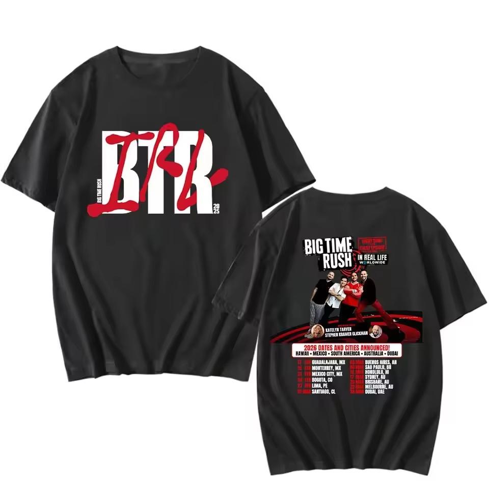BTR IN REAL LIFE WORLDWIDE 2025 TOUR TEE Maglietta Rock Band Big Time Rush Vestibilità Larga Casual Uomo Donna Maglietta Abbigliamento con Stampa Grafica