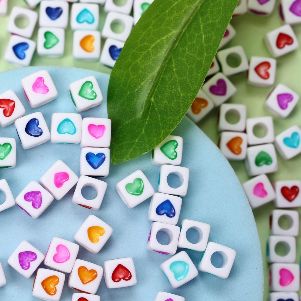 Jewelry Making 50PCS 7mm Pendant Wholesale Accessories Heart Square Acrylic Loose Beads Necklace Bracelet DIY for