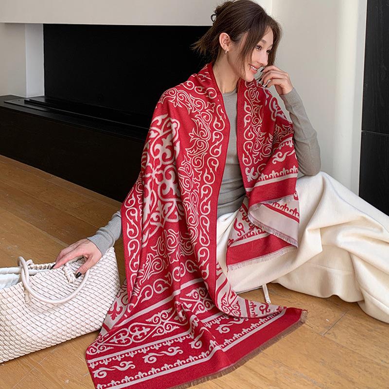 Women S Ethnic Style Faux Cashmere Scarf Warm Thick Travel Shawl