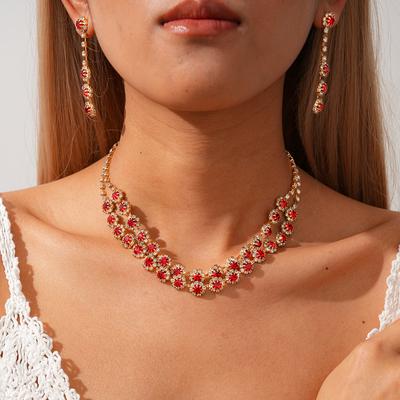Collier Exquis Polyvalent à Deux Pièces Chaîne Double Clavicule Fleur Ronde Diamant