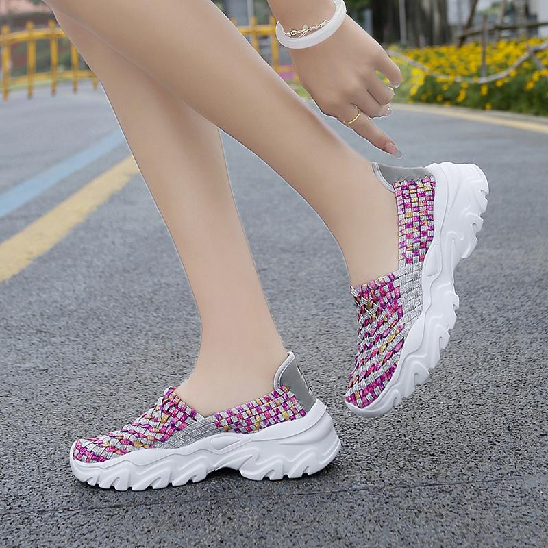 Summer Moccasin Pink Beach Walking Shoes Women Multicolor Casual Weave Slip on Braided Elevator Sneakers Plus Size