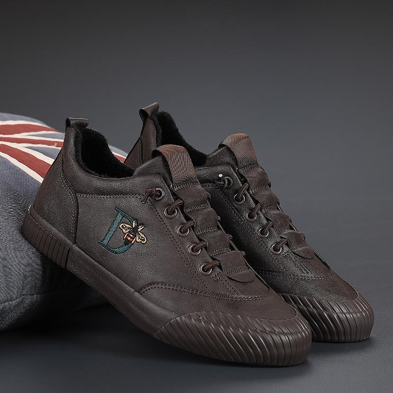 Holfredterse New Fashion Men Leather Casual Shoes Loafers Soft Driving Flat Lace Up Warm Winter Sport Vulcanize Shoes 20953