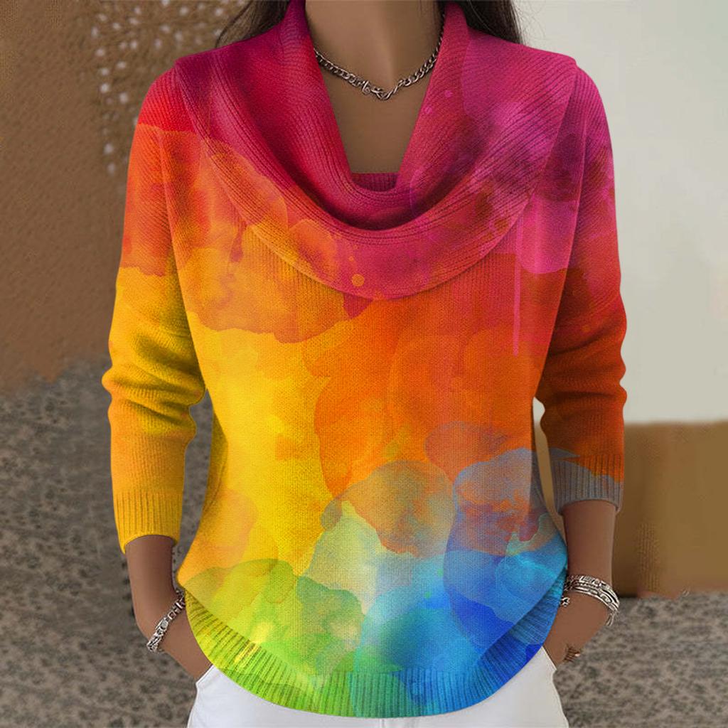 Dámský ležérní a módní svetr s dlouhým rukávem a potiskem, kulatým výstřihem