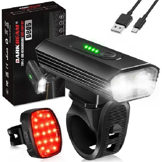 USB Rechargeable Bike Lights Set 6 Modes Bicycle Front Headlight and Back 4000LM