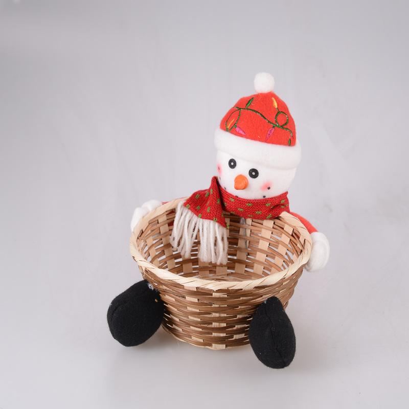 2025 New Santa Snowman Candy Bamboo Basket Christmas Gift Storage Basket Festive Atmosphere Christmas Decorations For Car Home