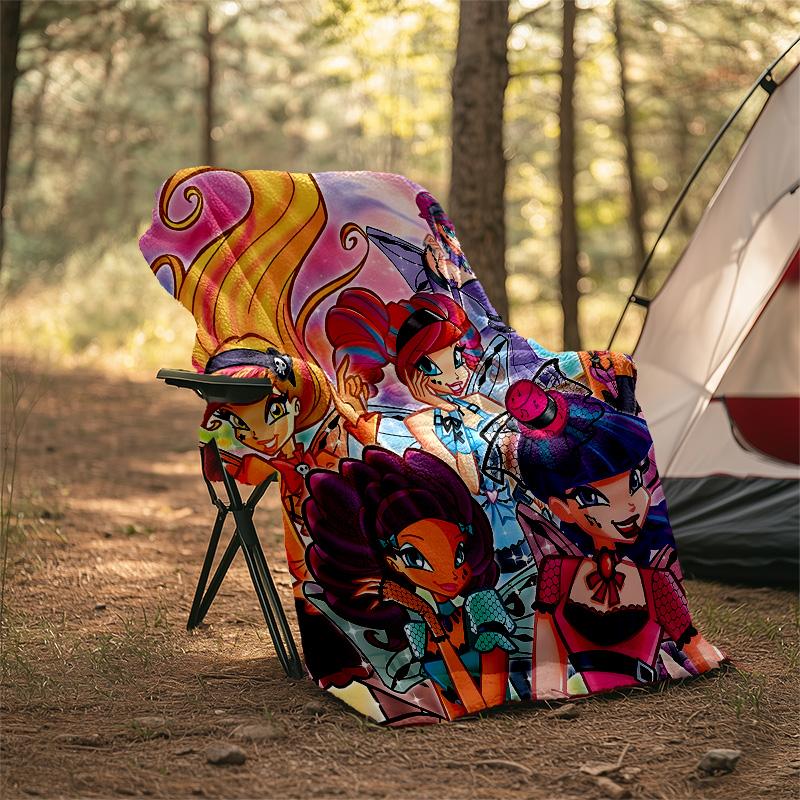 1pc W-Winx Club Theme Blanket - Digital Print, Polyester, Cozy for All Seasons, Perfect for Outdoor, and Travel