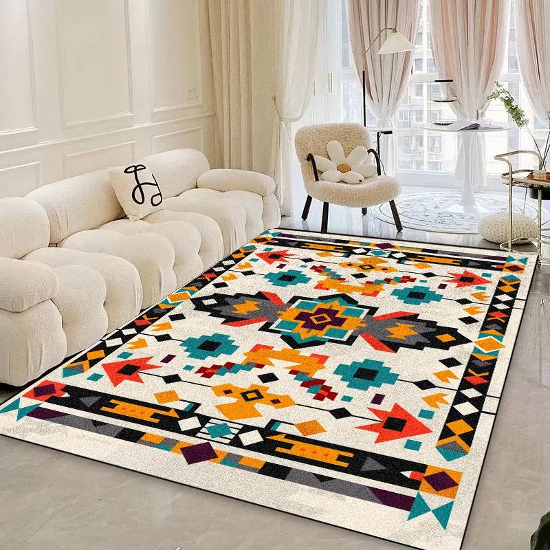 Retro Living Room Carpets Large Area Home Decor Light Luxury Bohemian Colorful IG Ethnic Art Style Soft Bedroom Bedside Rug